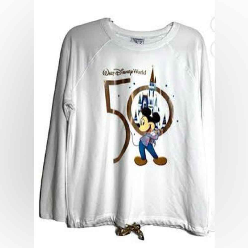 Disney Women’s  White Long Sleeve Tee with Mickey Mouse